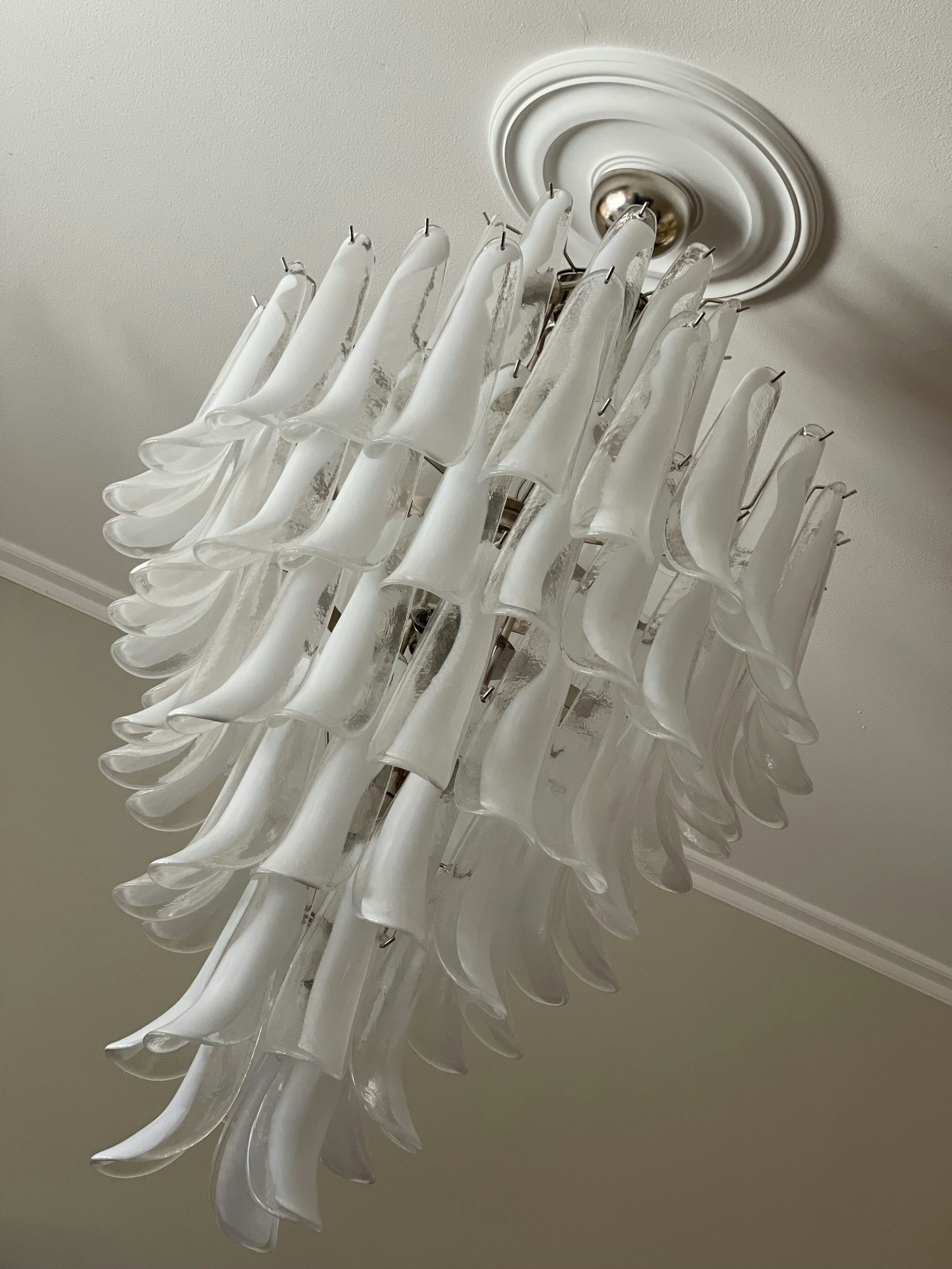 Murano Chandelier• Mazzega • XL • WHITE GLASS