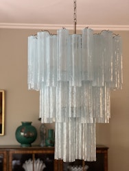 Ice Blue Murano Glass Chandelier 'Tubular'. XL.