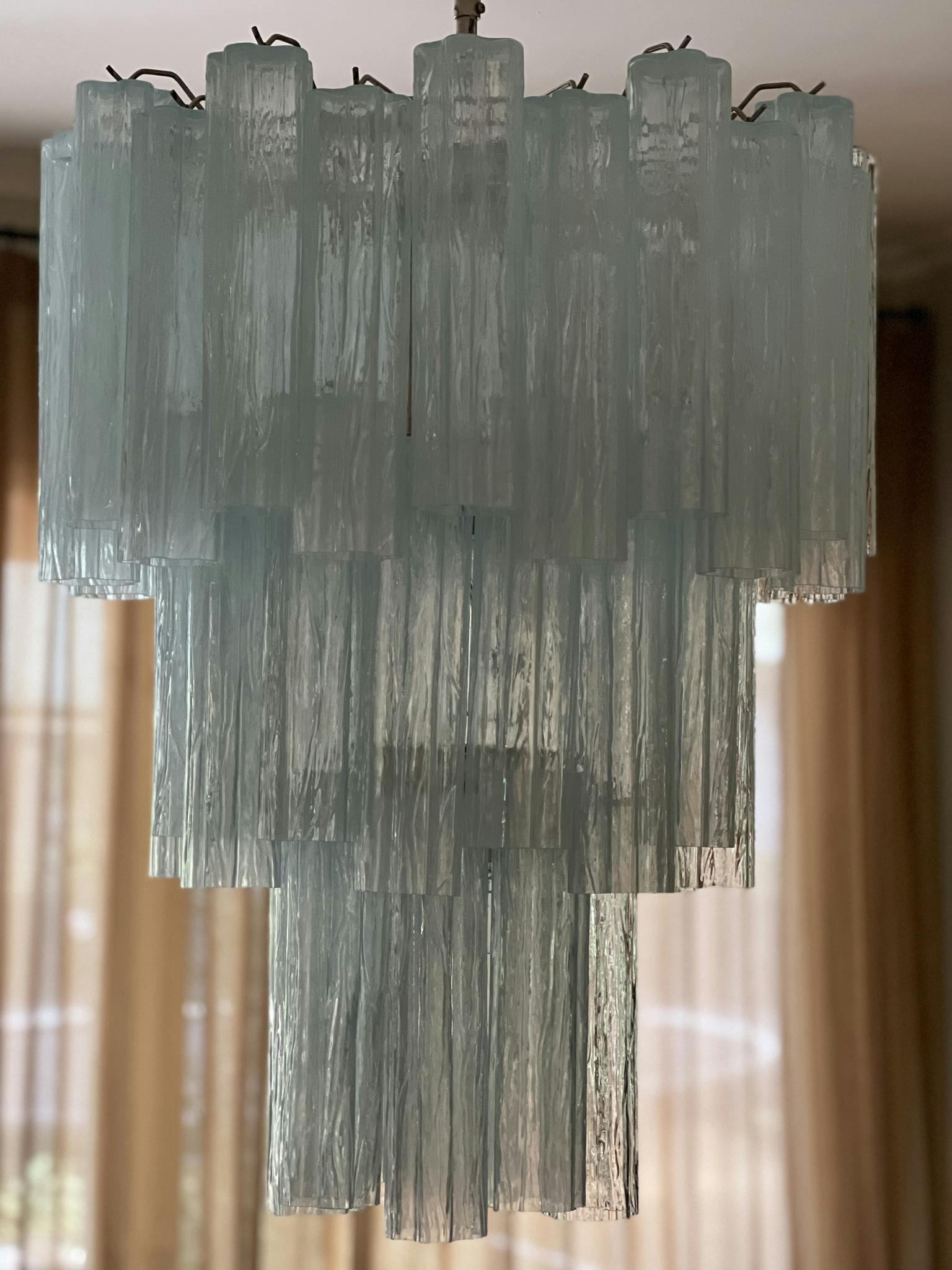 Ice Blue Murano Glass Chandelier 'Tubular'. XL.
