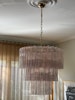 Pink Glass Murano Chandelier 'Tubular'. Large size. Gold Plated Lamp Base.