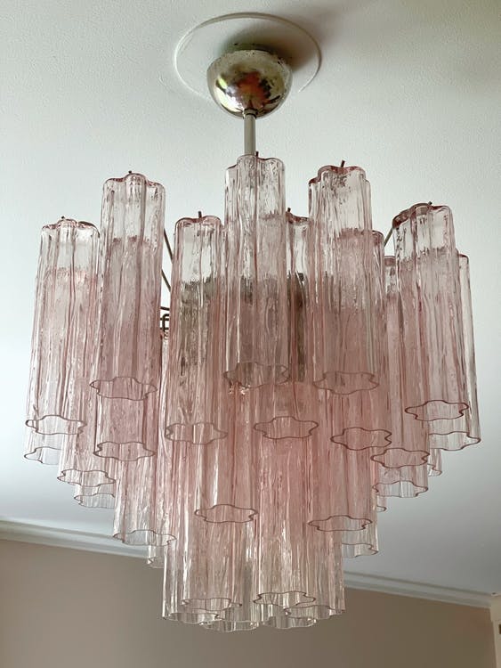 Pink Murano Glass Chandelier 'Tubular'. Medium size.