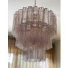 Pink Glass Murano Chandelier 'Tubular'. Large size. Gold Plated Lamp Base.