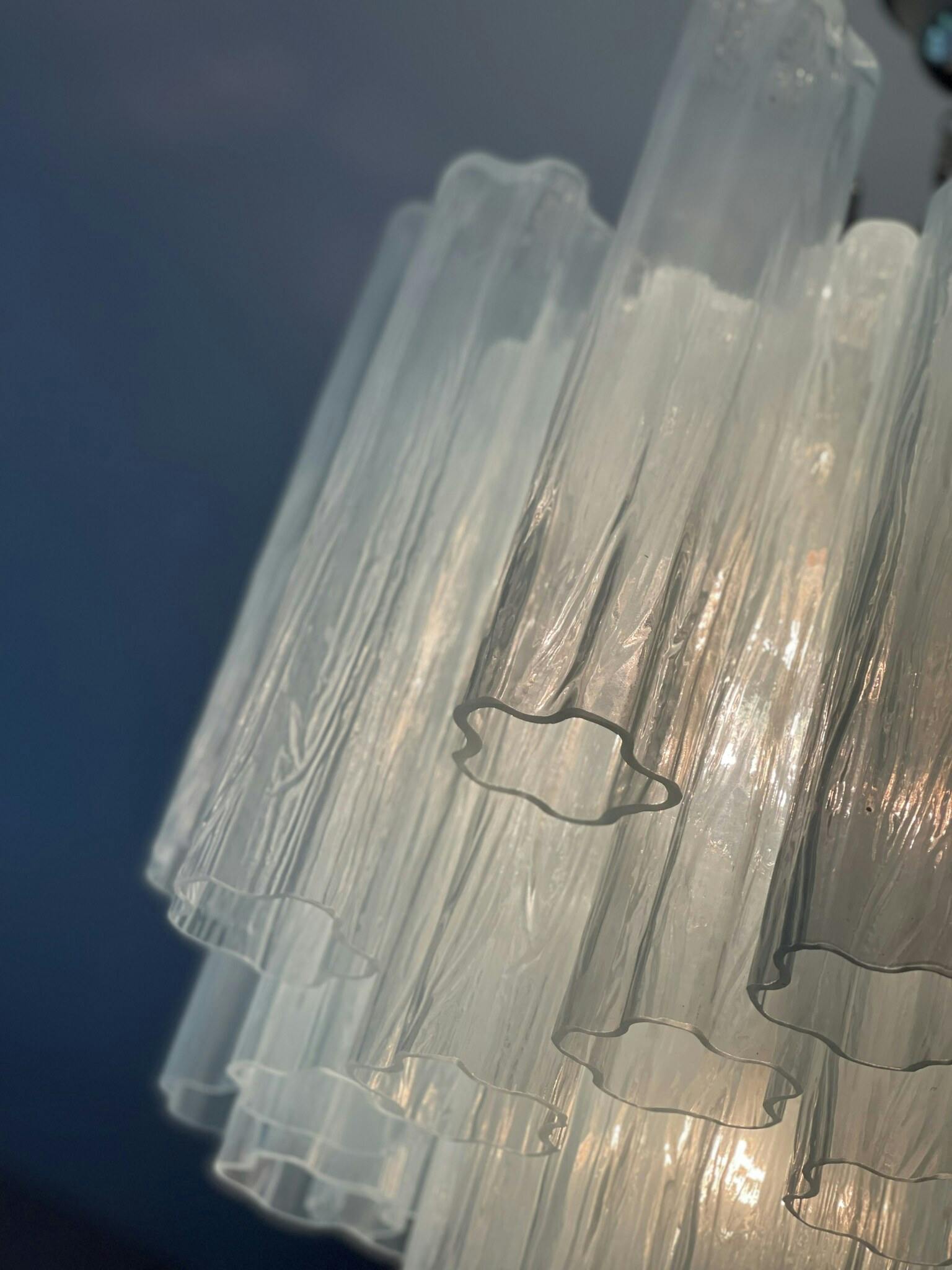 Iceblue Murano Glass Chandelier 'Tubular'. Small size.