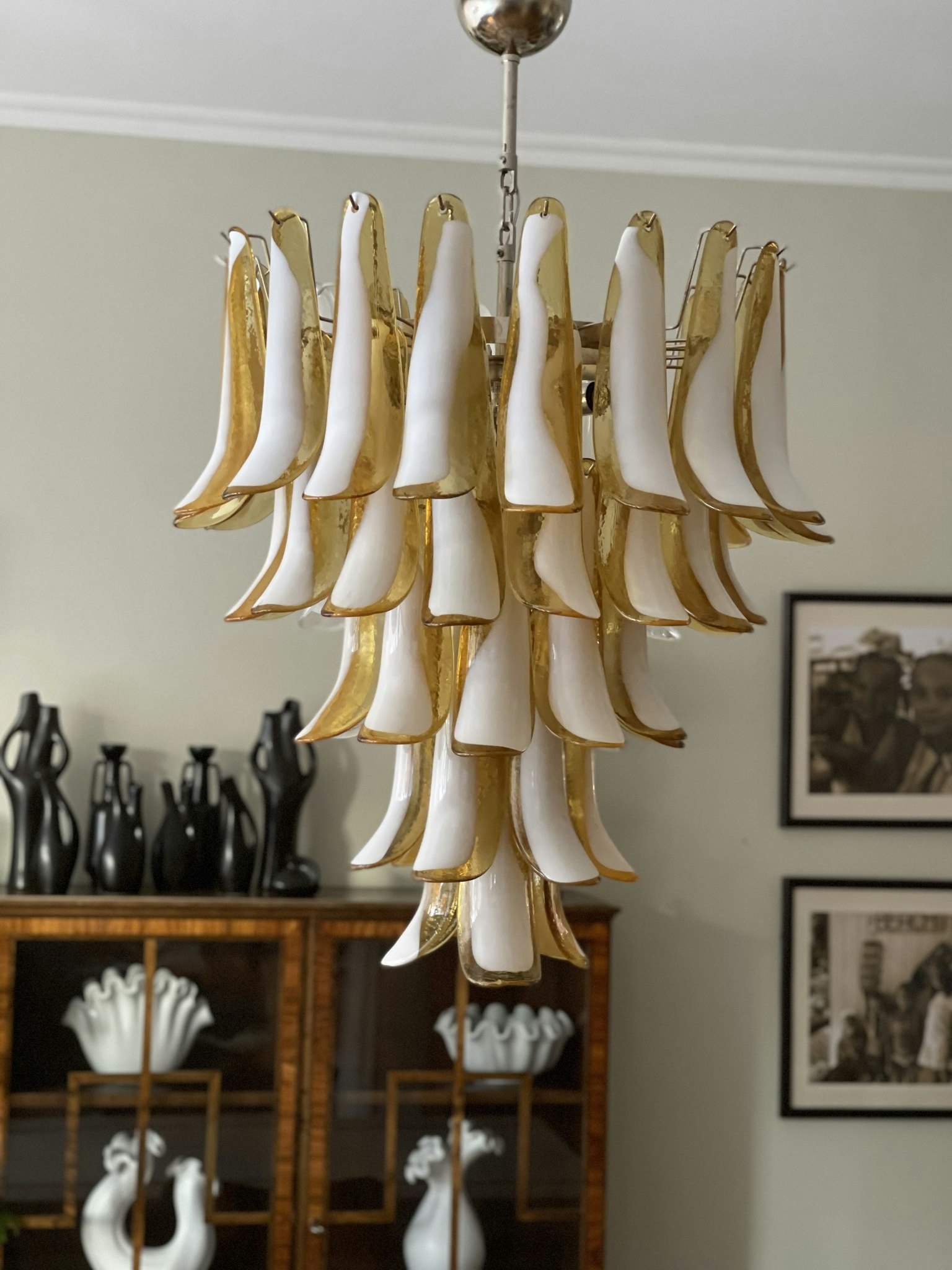 Amber Colored Murano Chandelier - Mazzega Style - XL