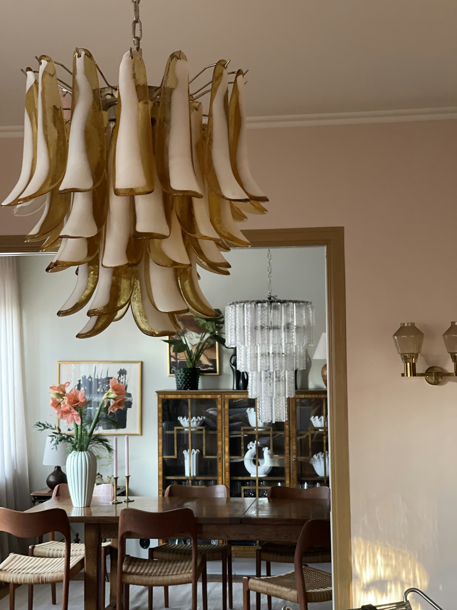 Murano Chandelier in the style of Mazzega in Amber - Large size.