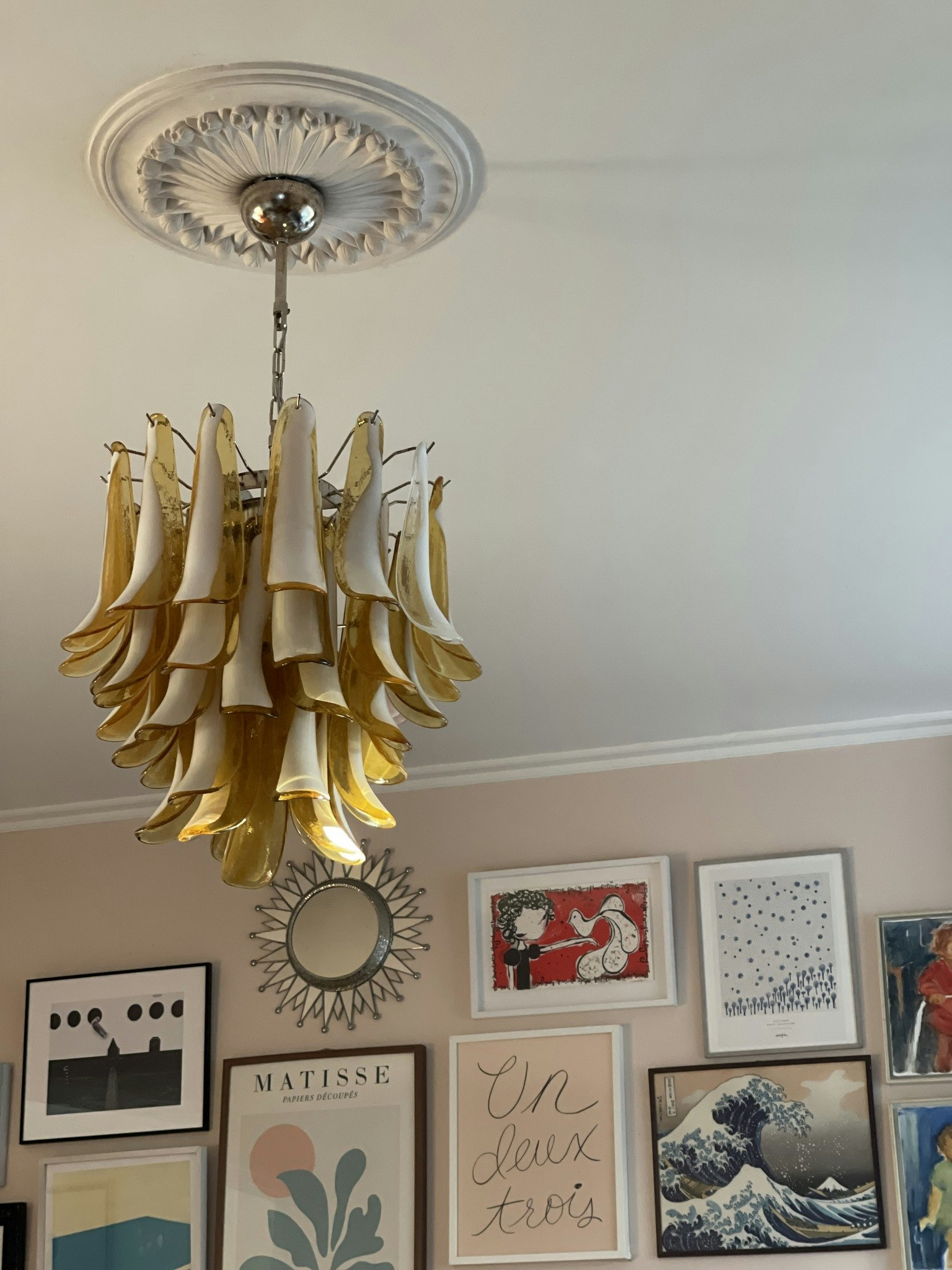 Murano Chandelier in the style of Mazzega in Amber - Large size.