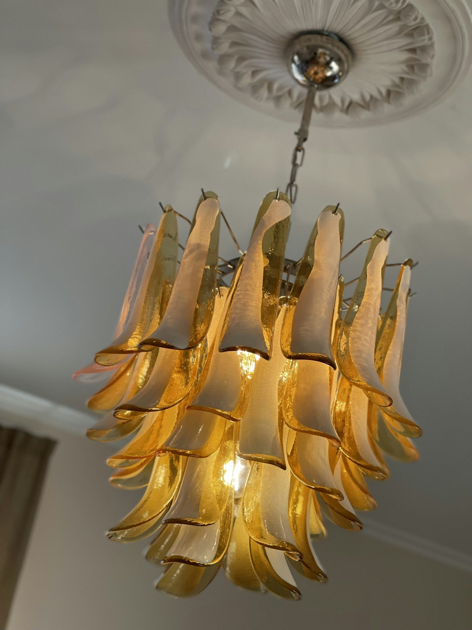 Murano Chandelier in the style of Mazzega in Amber - Large size.