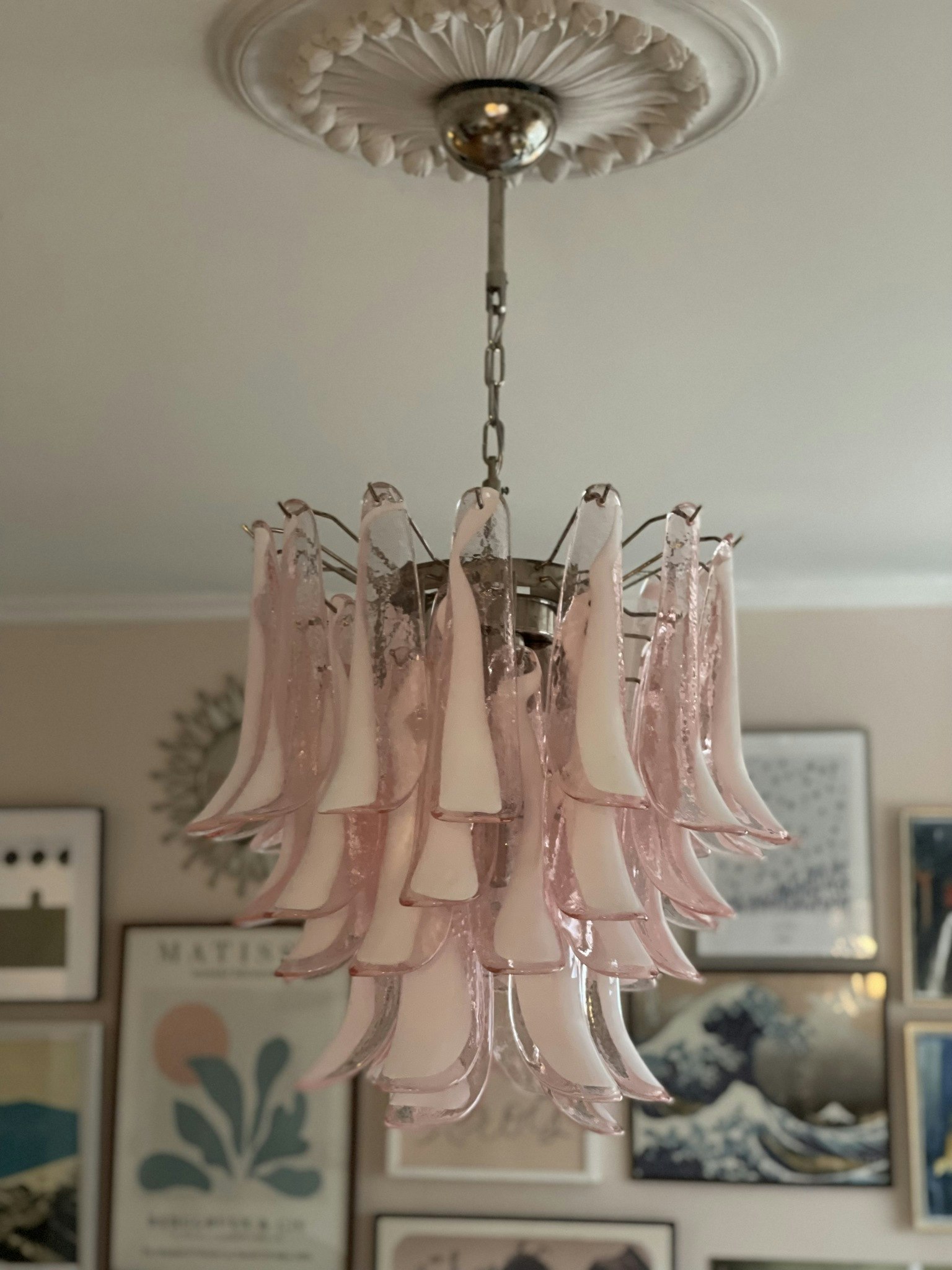 Pink Murano Glass Chandelier in the style of Mazzega - Large size.