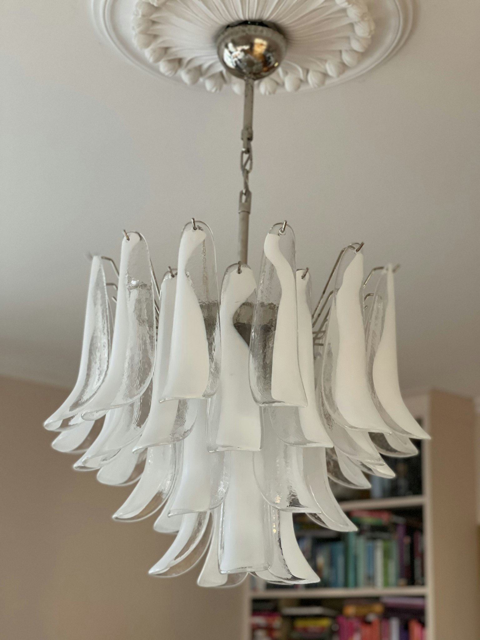 White Murano Chandelier Mazzega-style - medium size.