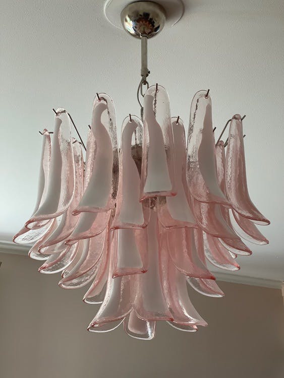 Murano Glass Chandelier Pink 'Mazzega'. Medium Size.