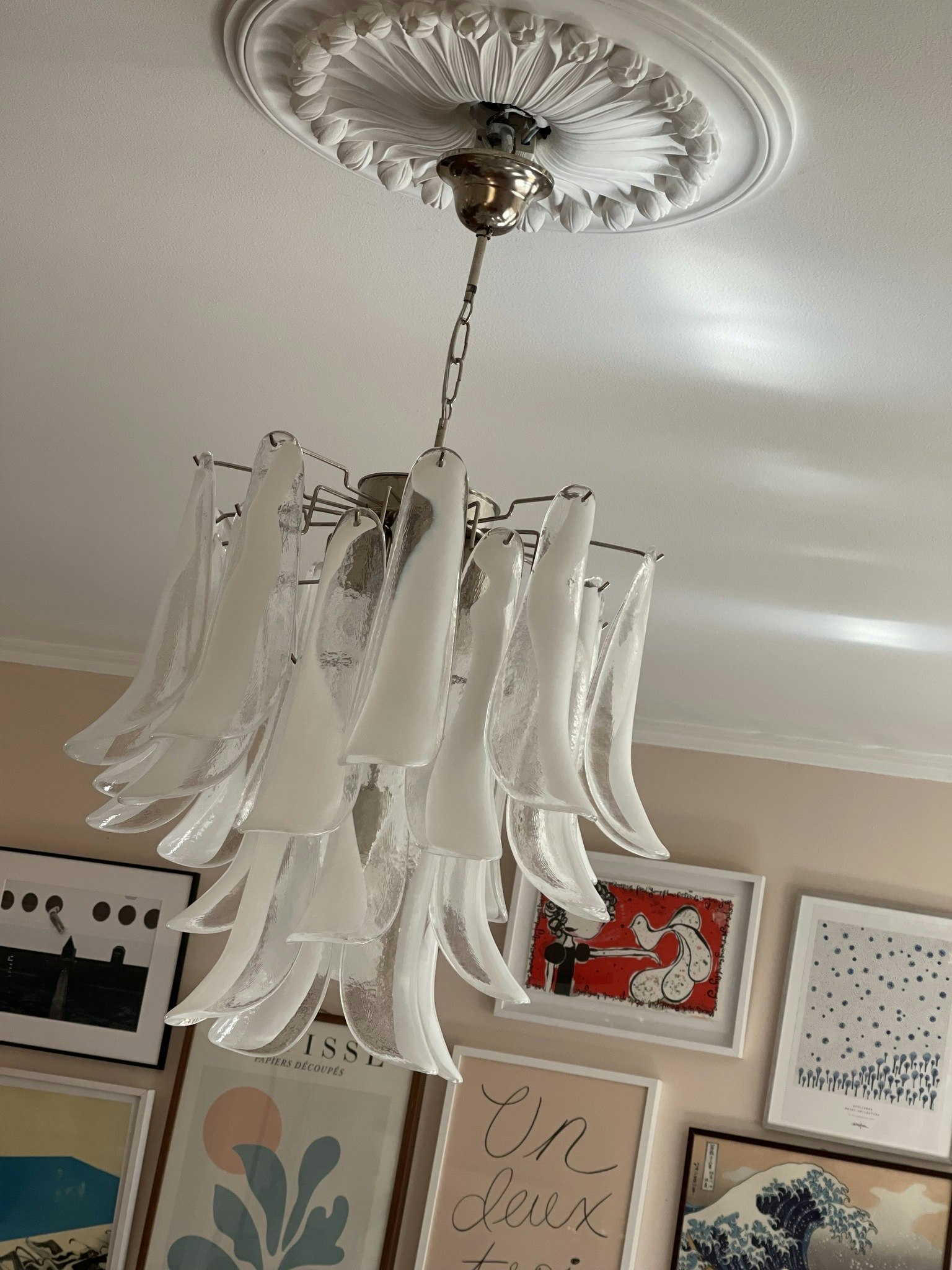 White Murano Chandelier - Mazzega Style - Small Size.