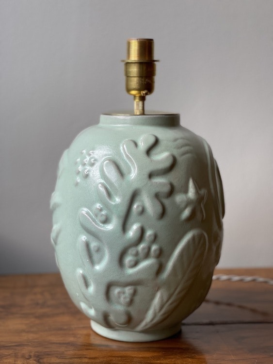 Anna-Lisa Thomson Green Ceramic Table Lamp for Upsala-Ekeby. 1940s.