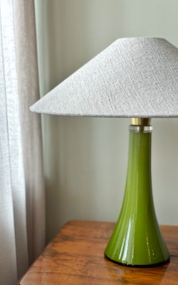 Midcentury Green Glass Table Lamp by Gert Nyström for Hyllinge. 1960s.