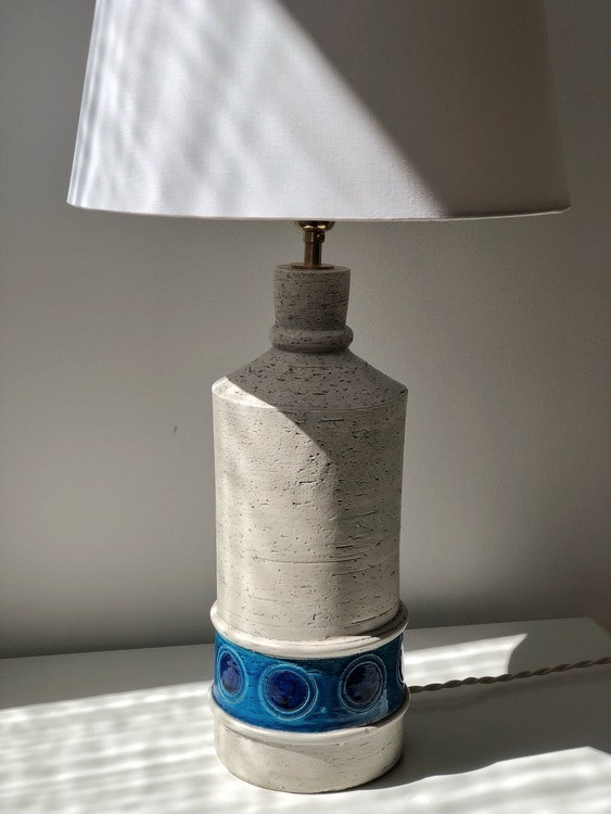 Bitossi for Bergboms White & Blue Large Ceramic Table Lamp.