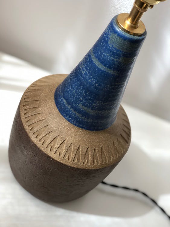 Søholm Danish Modern Blue and Brown Ceramic Table Lamp. 1970s.