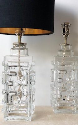 Pair of Pukeberg Clear Glass Table Lamps, Swedish Modern 60's