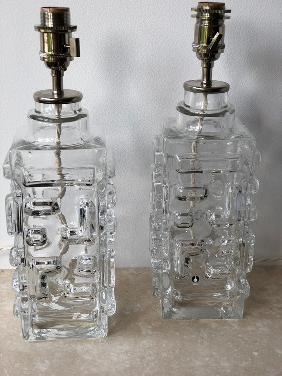 Pair of Pukeberg Clear Glass Table Lamps, Swedish Modern 60's