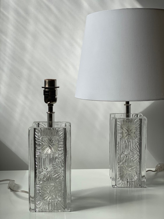 Pukeberg Pair of Clear Glass Squared Table Lamps