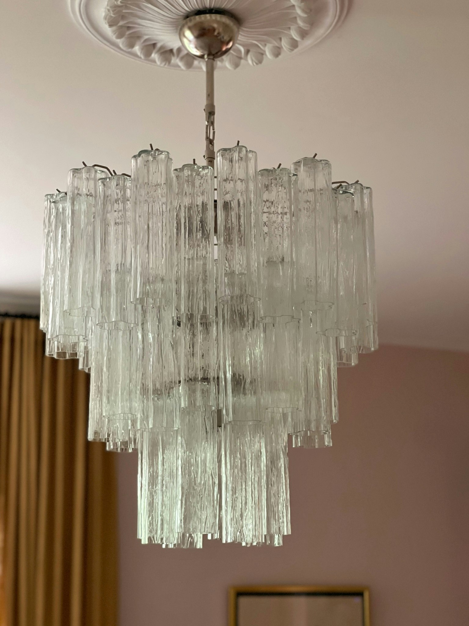 Murano Chandelier • TUBULAR in DIAMOND form • clear glass.