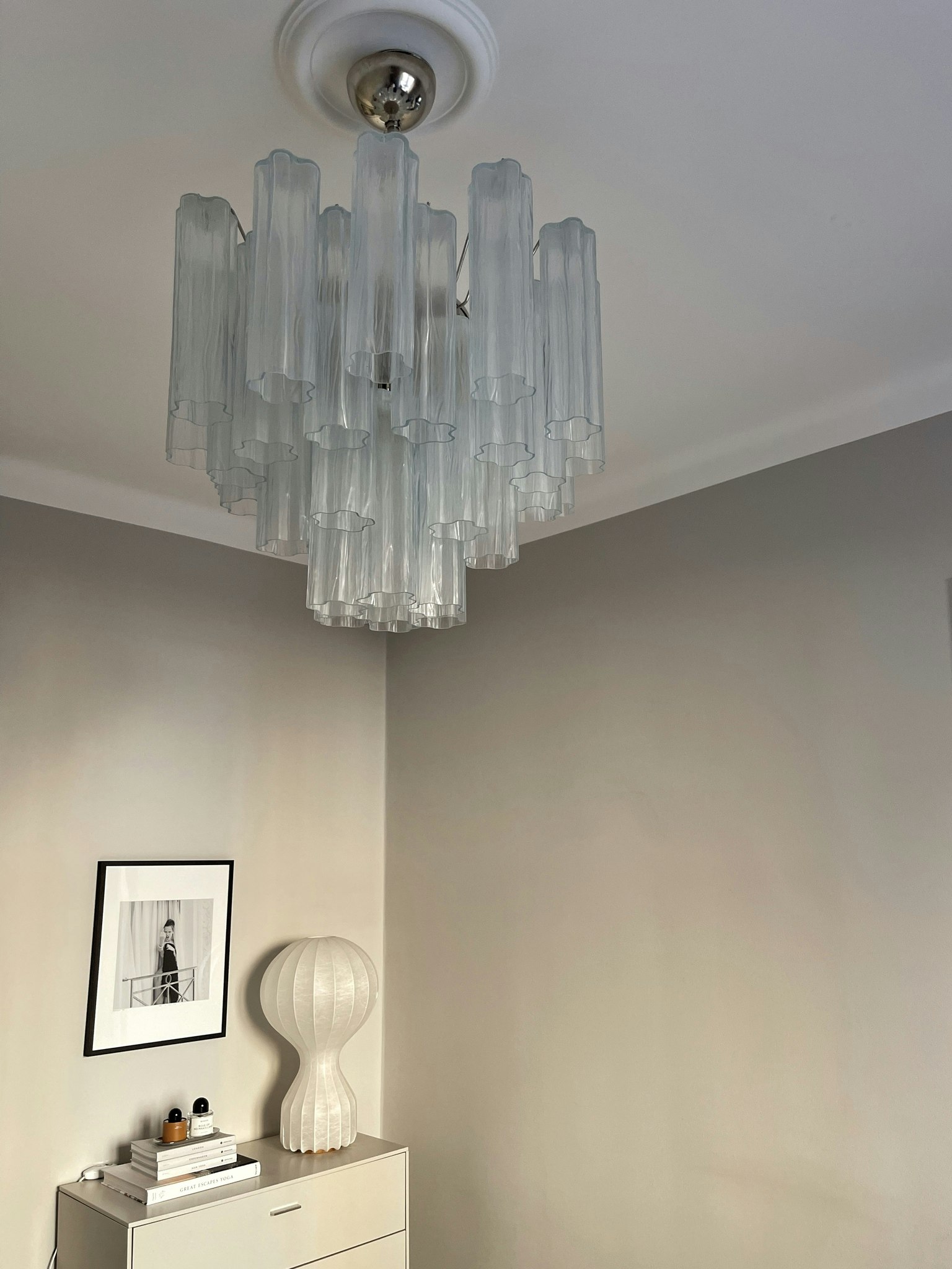 Murano Chandelier • TUBULAR • medium • clear prisms.