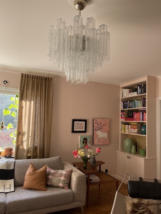 Murano Chandelier • TUBULAR • medium • clear prisms.