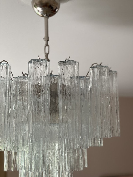 Murano Chandelier • TUBULAR • medium • clear prisms.