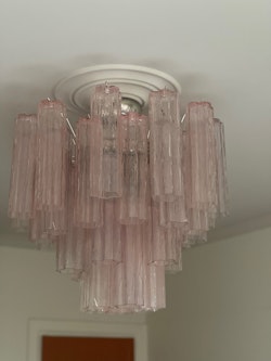 Pink Murano Chandelier TUBULAR. Medium size. Short height (58 cm).