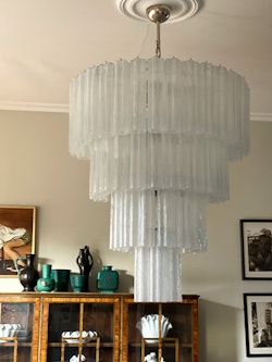 Huge Murano Chandelier with White Glass Tubes.
