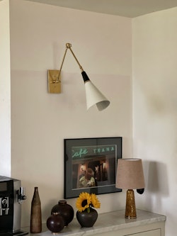 Pair of Brass Wall Lamps in the Style of Stilnovo, black & white.