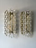 Orrefors pair of Crystal Sconces with gold brass fixtures by Carl Fagerlund