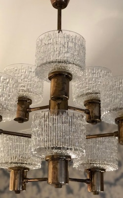 Hans-Agne Jakobsson 9-armed Chandelier with textured glass shades