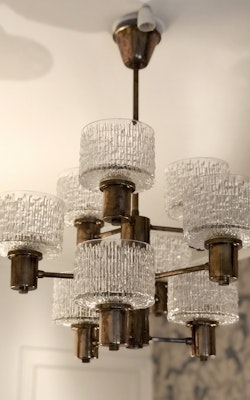 Hans-Agne Jakobsson 9-armed Chandelier with textured glass shades