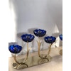 Gunnar Ander set of 2 Brass Candle Holders by Ystad Metall with blue glass flowers. 1960s.