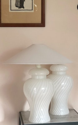 Murano Glass White Swirl Table Lamp (pair available)