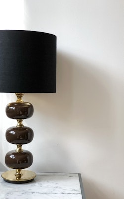 Stilarmatur Table Lamp in Brass and Brown Glass. 1960s.