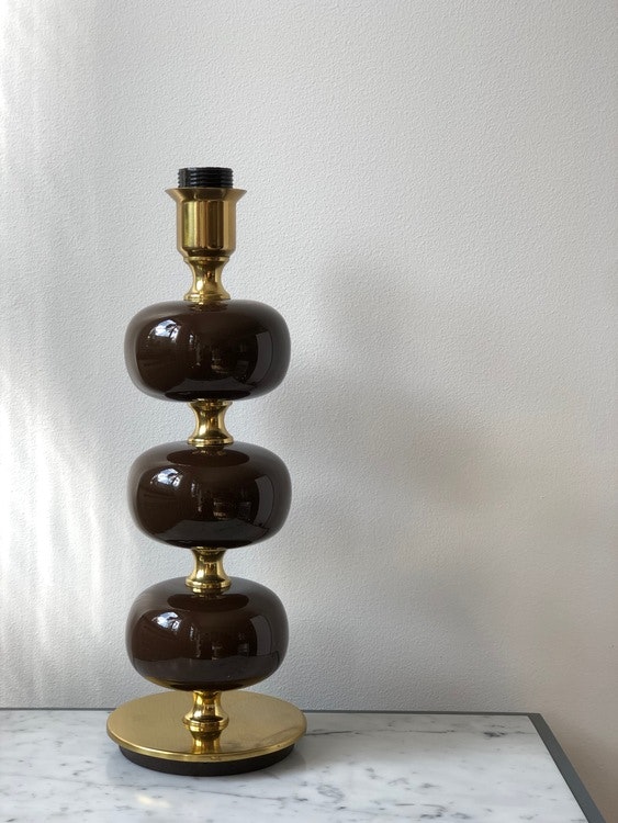 Stilarmatur Table Lamp in Brass and Brown Glass. 1960s.