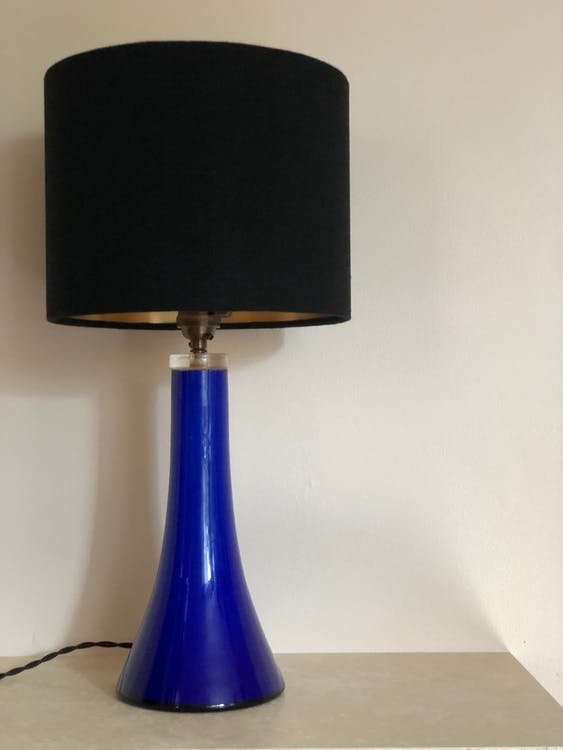 Midcentury Klein Blue Glass Table Lamp. 1960s.