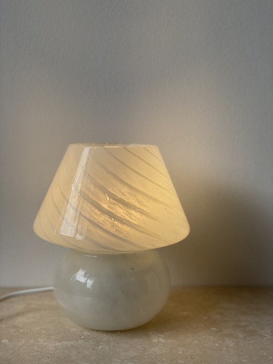 White Mushroom Table Lamp in the style of Murano 1970s.