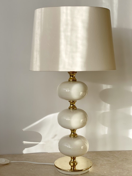 Stilarmatur Table Lamp in Brass and White Glass. 1960s.