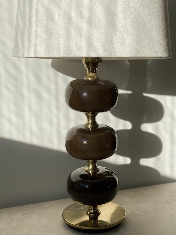 Stilarmatur Table Lamp in Brass and Brown Glass. 1960s.