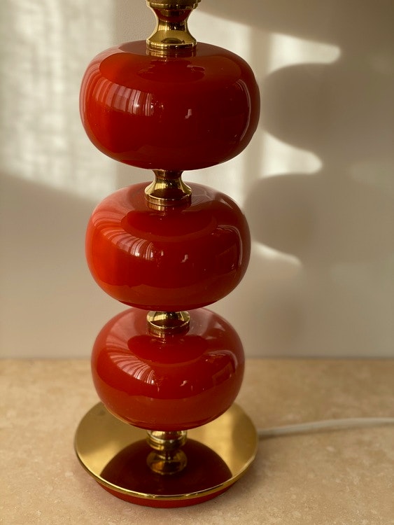 Stilarmatur Table Lamp in Brass and Red Glass. 1960s.