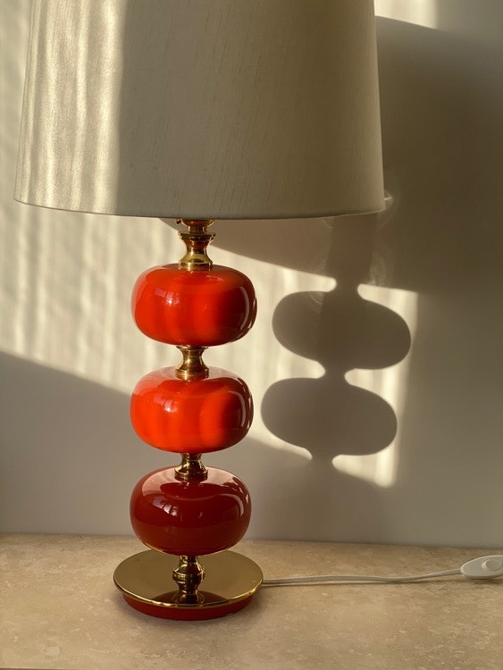 Stilarmatur Table Lamp in Brass and Red Glass. 1960s.