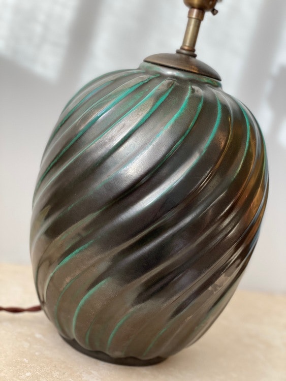 Upsala-Ekeby Art Deco Green Table Lamp by Anna-Lisa Thomson. 1930s.