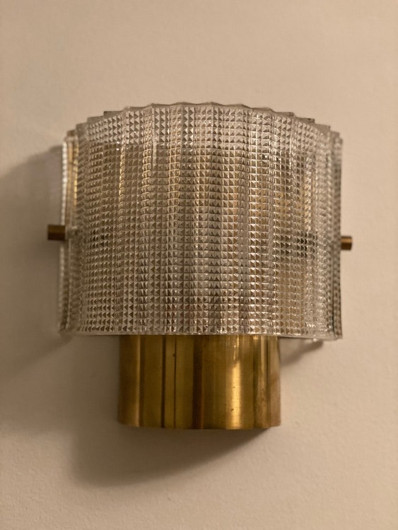 Pair of Orrefors Wall Sconce in Textured Glass. 1960s.