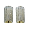 Pair of Large Orrefors Crystal Glass and Brass Sconcs "Medea". 1960s.