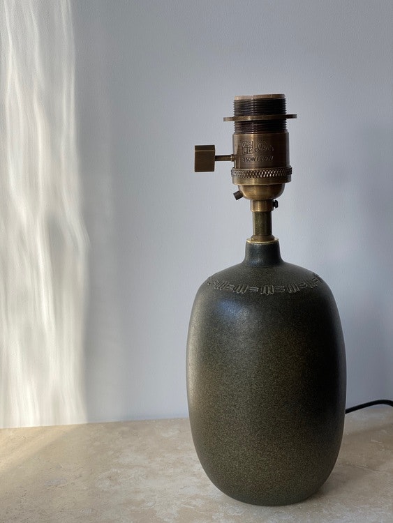 Agne Aronsson Vintage Brown-Green Ceramic Table Lamp. 1960s.