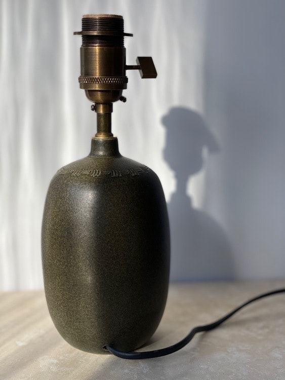 Agne Aronsson Vintage Brown-Green Ceramic Table Lamp. 1960s.