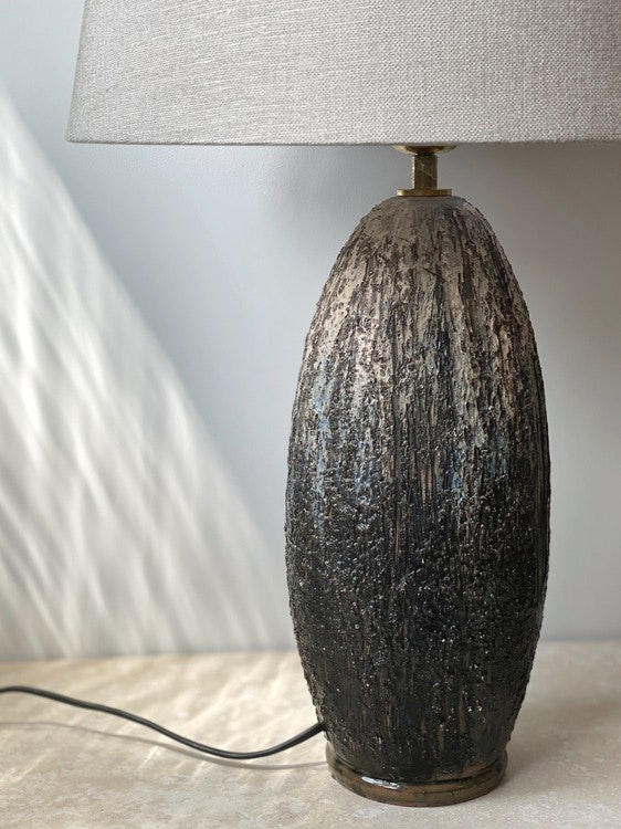 Large Vintage Chamotte Table Lamp by Tilgman Keramik. 1960s.