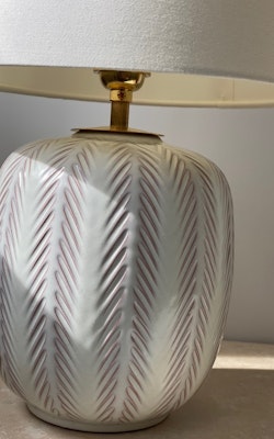 Upsala-Ekeby Fishbone Pattern Ceramic Table Lamp by Anna-Lisa Thomson. 1940s.