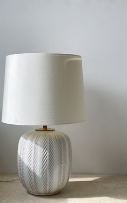 Upsala-Ekeby Fishbone Pattern Ceramic Table Lamp by Anna-Lisa Thomson. 1940s.